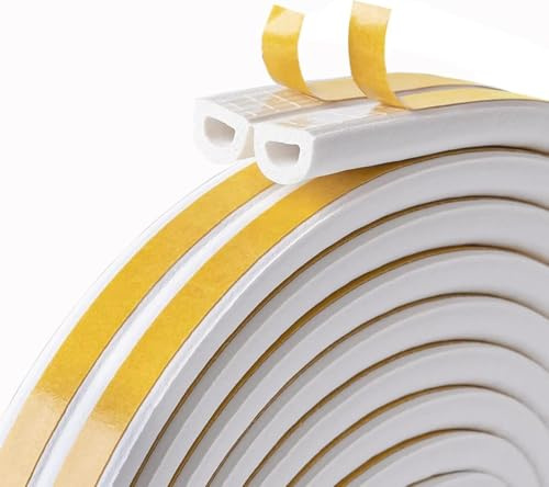 6M Doors Windows Draught Excluder Self-Adhesive Anti-Collision Rubber D Type Foam Sealing Tape,Weather StrippingTape,Door Seal,Rubber Sound Insulation for Door Window Draught Stopper(White)