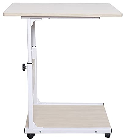 Datorbord, skrivbord, laptopbord, sidobord med hjul, justerbar höjd, bärbar dator och laptopstativ, frukostbricka för säng, soffa, soffa, vitt lönnträ