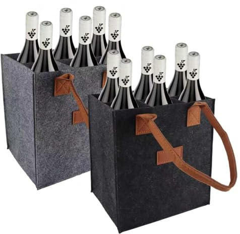 shallyong 2 Stück Flaschenträger aus Filz, Flaschentasche Filz für 6 Filztasche, Filztasche Weinflasche Tasche Wiederverwendbare, Flaschenträger mit Trennwänden & Griffen für Wein, Bier & Wasser