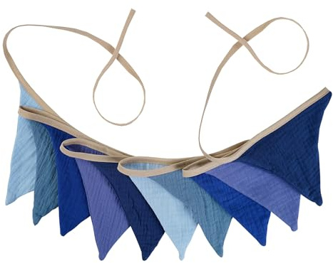 2.6M Guirlande de Fanions, Fanion Multicolore Guirlande en Tissu avec 10 Drapeaux Double Face Banderole Triangle pour Mariage Anniversaire Fête Baptême Décoration Intérieure et Extérieure (Bleu)