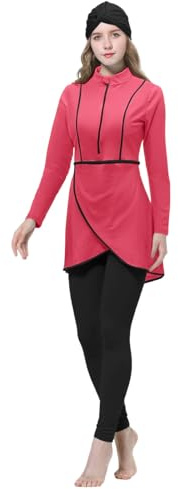 Celanisai Burkini, costume da bagno da donna musulmano, 3 pezzi, con copertura modesta e completa, costume da bagno da donna islamico Borkini con cuffia da nuoto Hijab, O rosso., L
