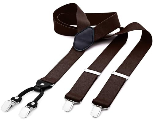DonDon Tirantes hombre anchos 3,5 cm con 4 clips extra fuertes tirantes para pantalones hombre - marrón