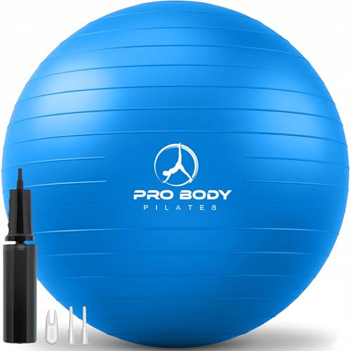 ProBody Pilates Exercise Ball, Multiple Sizes Gym Grade Yoga Ball for Pregnancy, Fitness, Balance, Workout at Home, Office and Physical Therapy (Blue, 55cm)