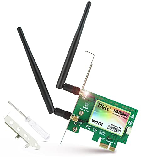 Ubit AC 1200Mbps Wireless WiFi PCIe Card 5GHz/2.4GHz Dual Band PCI Express Network Card with Bluetooth 4.2 and 2×Antenna for Desktop/PC Gaming(WIE7265)