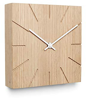 Natuhr Holzuhr Wanduhr Tischuhr Holz - Beam - geräuscharm Massivholz modern Design 17 x 17 cm (Eiche unbehandelt weiße Zeiger, Quarzuhrwerk)