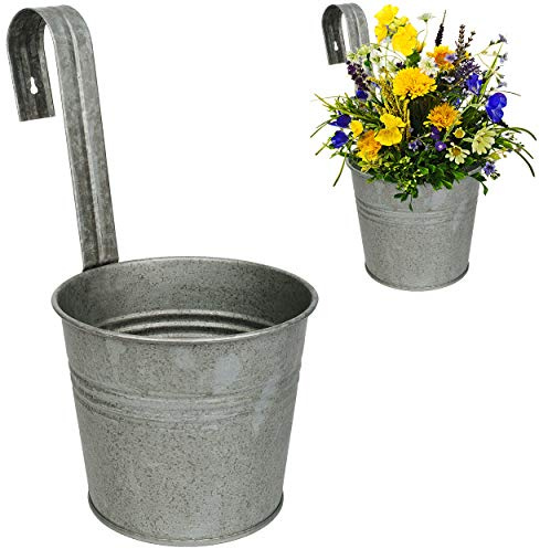alles-meine.de GmbH 4 Stück Hänge - Blumentöpfe/Geländertöpfe/Pflanztöpfe - Metall - Ø 17 cm - metallic grau/anthrazit - Hängend/mit Haken & Halterung RUND - Aufhängen..