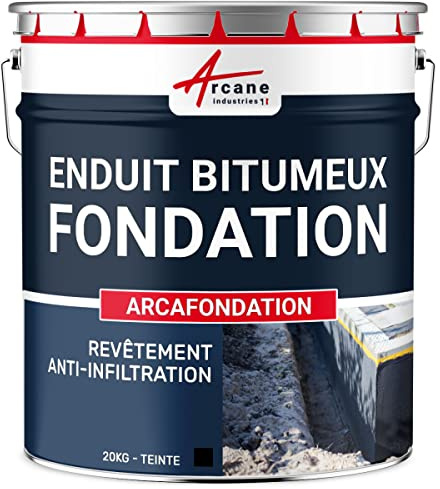 Enduit Fondation Bitumineux - Étanchéité Mur Enterré et Soubassement - Goudron Liquide Haute Résistance - Protège contre Humidité et Infiltrations Sol - 20 kg Noir - ARCANE INDUSTRIES