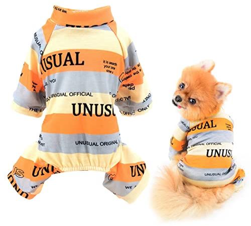 SMALLLEE_LUCKY_STORE Pet Clothes Multi-color Striped Puppy Cotton Pajamas Pjs for Small Medium Dogs Cats Pyjamas Indoor Jumpsuit Sleepwear Outfits for Yorkie Chihuahua,Orange,S