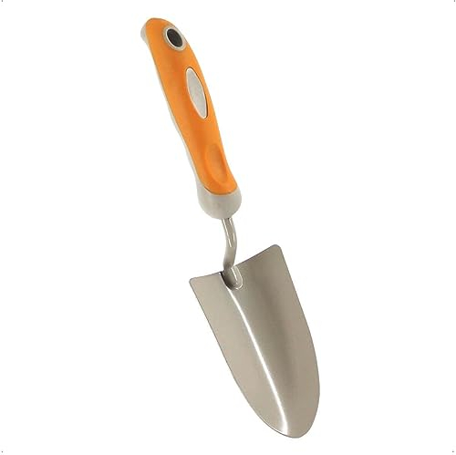 Rekord Blumenkelle (Stahl, Orange) mit gummiertem Kunststoffgriff, Gesamtlänge: 34 cm, Maße Klinge: 13,5x8 cm, mit Aufhängeloch, Handschaufel, Blumenschaufel, Gartenkelle