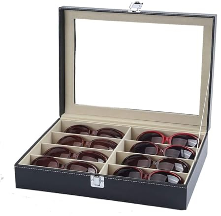 Youyijia Sunglasses Storage Sunglasses Case Sunglasses Organiser with Clear Glass PU Leatherette 8 Grid Sunglasses Organizer Box Sunglass Storage Case Box for Women & Men