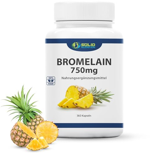 Bromelain hochdosiert - 360 Kapseln magensaftresistent pro Dose - XXL Vorrat | 750MG - 5.000 F.I.P - Natürliches Enzym aus Ananas Extrakt - Vegan