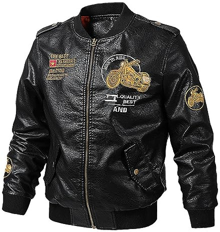 Duohropke Giacca protettiva da motocross, da uomo e da donna, in pelle, vintage, termica, con colletto alto, molte tasche, Nero , XXXXL