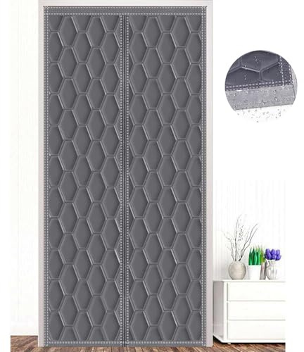 ZHhan Magnetic Thermal Insulated Door Curtain, Energy-Saving Privacy-Protecting Windproof,with Waterproof Cotton Curtain for Heater Room, Living Room,Easy to Insulated（Light Grey,90x210cm）