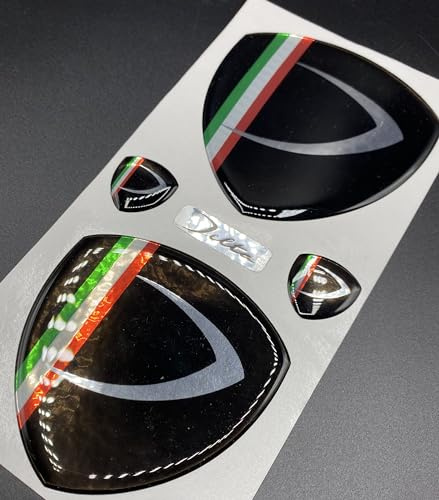 Delta Logo vorne, hinten + 2 seitliche Embleme für Motorhaube und Kofferraum. Harz-Aufkleber, 3D-Effekt, Friese Schwarz & Tricolore