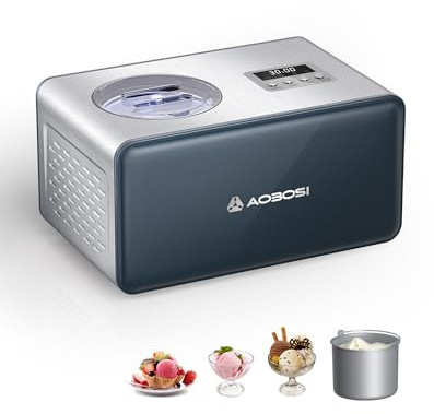 AAOBOSI Sorbetière 2,1 l avec 4 modes, sorbetière 3 en 1, pas de pré-congélation avec compresseur intégré, yaourt glacé, sorbetière pour la maison, affichage numérique, minuterie, acier inoxydable