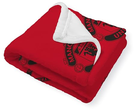 Manchester United FC Character World officiell fleecefilt | supermjuk varm filt med sherpa omvänd fotbollslagsdesign | perfekt för hem, sovrum, övernattningar och camping | Storlek 120 x 150 cm
