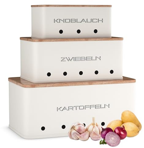 KOOK TIME kartoffel aufbewahrungsbox - Set 3 aufbewahrung kartoffeln zwiebeln knoblauch - gemüse aufbewahrung mit kleinen lüftungslöcherne, um die luftzirkulation zu gewährleisten - Mattweiß