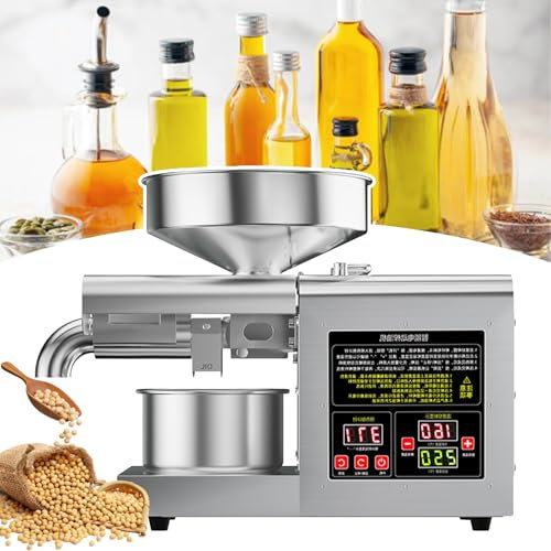Kitchen Oil Press Machine,1100w Electric Cold Hot Oil Press Expeller,Stainless Steel Auto Seed Olive Oil Extractor-6l Large capacity hopper/40-260℃ Temperature Control/Pressing speed:5-8kg/h