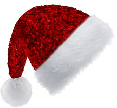 Pailletten Weihnachtsmütze für Erwachsene Kinder,35*45cm Nikolausmütze Plüsche Weihnachtsmann Mütze,Warm Dicker Nikolaus Mütze Santa Clause Mütze für Männer Frauen Familie Weihnachtsfeier