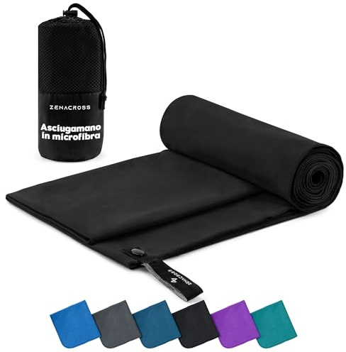 ZENACROSS Serviette Microfibre avec Sac de Transport - Serviette Sport Compacte, Séchage Rapide et Absorbante Taille M - 140 x 70 cm - Noir