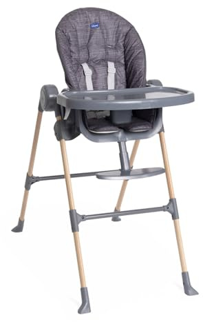 Chicco Polly Essential Trona para Niños, de 0 Meses a 15 Kg, 3 Posiciones de Reclinado, 7 Niveles de Altura, Reposapiés regulable, Cierre Compacto, Tejido de Poliéster Reciclado, Gris oscuro