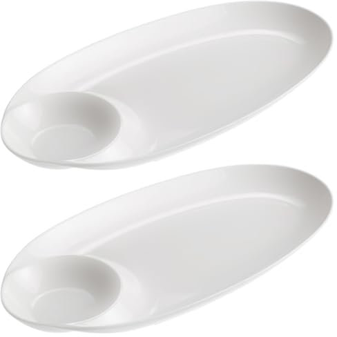 Sicignano | Plato con salsera de melamina blanca 33 x 17,5 x 3,2 cm | Elegante resistente y ligero | Perfecto para buffet catering eventos uso diario | fácil de limpiar, antigolpes (2)