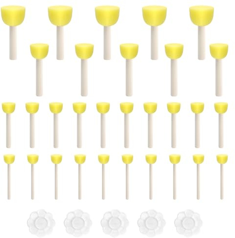 APOMOONS 30 stycken svampborstar med 5 blandpaletter 8,5 cm, målsvampstämplar, skumborstset, barn, rund målningssvamp, svampborste för gör-det-själv-målning, hantverk, keramik, 4 storlekar