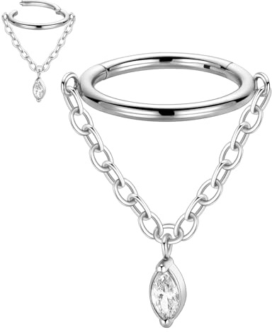 hengkaixuan Conch Hoop Ohrring aus Chirurgenstahl, Kette, Nasenring, 16G, Knorpel, Helix-Ohrring mit CZ, Septumring, Silber, Rook, Tragus, Lobe-Schmuck, 8 mm