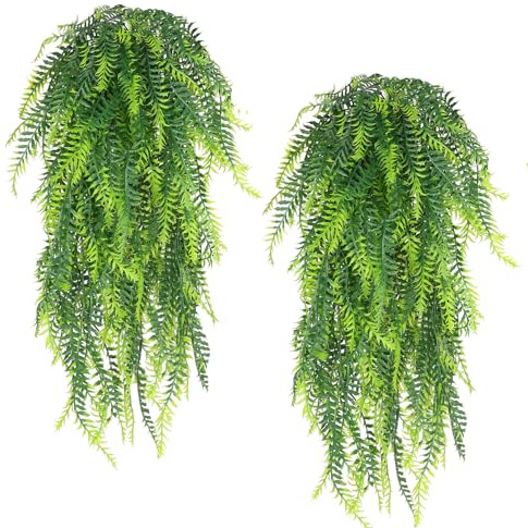 4Pcs Artificial Hanging Plants Fake Hanging Plants Faux Eucalyptus Leaves Fake Plant Indoor Outdoor Home Decor Faux Greenery for House Room Garden Wall Patio Office Shelf Decoration (Green Fern)