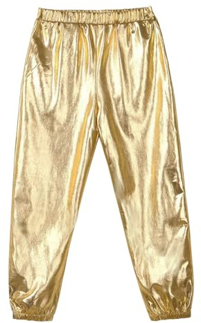 ZUYPSK Kids Unisex Girls Boys Shiny Metallic Dance Pants Hip Hop Jazz Street Cheerleading Stage Performance Trousers (US, Age, 10 Years, Gold)