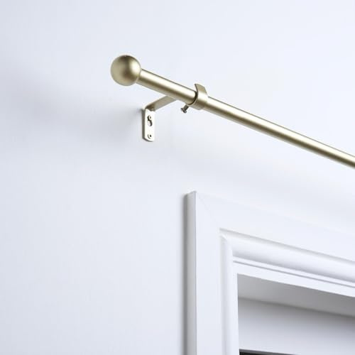 OHS Curtain Pole for Eyelet Curtains Ball, Sturdy Metal Rod with Classic Ball Finials Extendable Curtain Pole 120 to 220 Adjustable Window Curtain Poles Bracket & Fittings Included, Brass