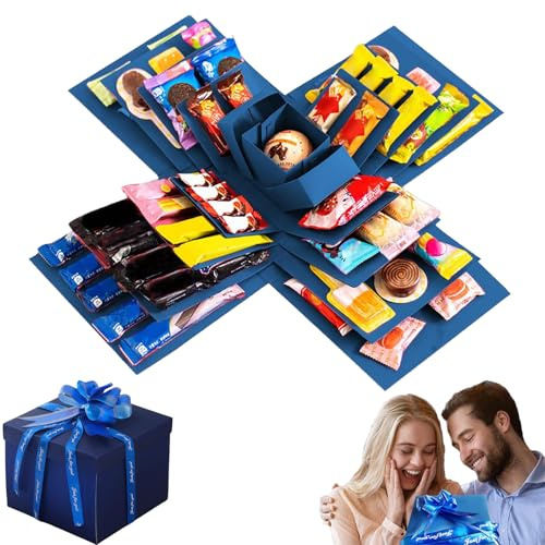 Zeaying 5 Couches Boîte Cadeaux Explosion, Boîte à Explosion Faite à La Main, Boîte à Surprises DIY, Boîte Cadeau Polyvalente Pour Anniversaire, Noël, Saint Valentin, Mariage et Anniversaire (Bleu)