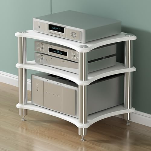 Movable 3-Tier AV Tower - Heavy Duty Media Stand for Record Players & Receivers - Adjustable Audio Rack for Home Theater & Studio - Light White Finish 60x40 cm