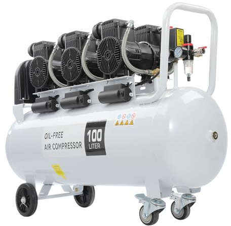100L Flüsterkompressor Druckluftkompressor Ölfrei Kompressor 10 Bar 4,8 KW 6,5 PS 230 Volt kompressor leise inklusive Druckminderer, Digital display und Wasserabscheider