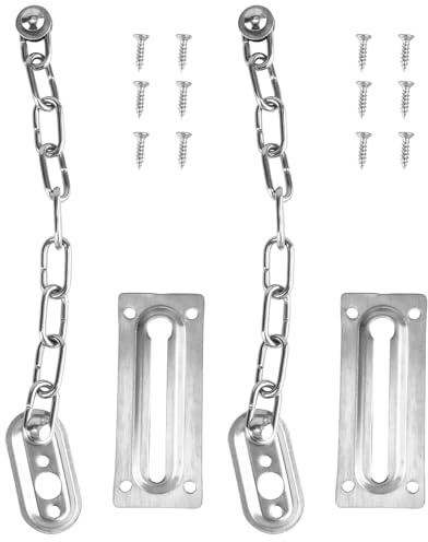 MAGICLULU Lot de 2 Chaînes de Sécurité pour Porte D'entrée en Acier Inoxydable, Verrou de Porte à Chaîne Robuste 12 Vis, Loquet de Sécurité Garçon et Filles pour Maison et Hôtel, Maintien