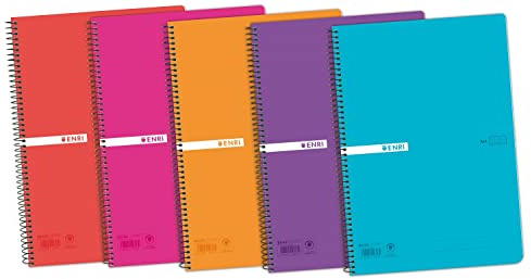 Enri Cuadernos A4 (Folio) 5 unidades, Tapa plástico,80 Hojas Cuadrícula 4x4