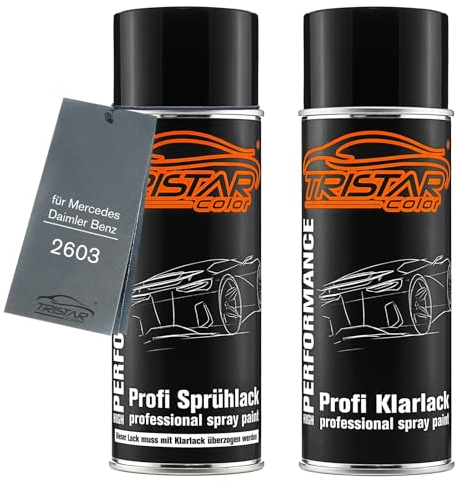 TRISTARcolor Autolack Spraydosen Set für Mercedes/Daimler Benz 2603 Orange Unimog Trucks Basislack Klarlack Sprühdose 400ml