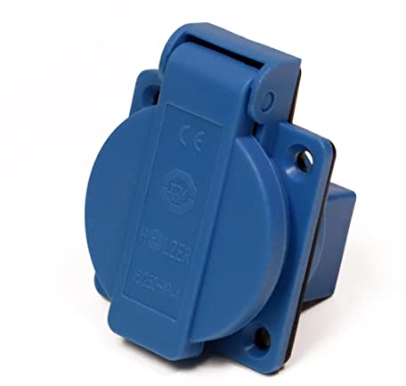 HOLZER Anbausteckdose 8 Stück IP44, Hohlraumsteckdose, Einbausteckdosen Schuko Anbau Steckdose 16A Feuchtraum / PA6 / + Flansch Dichtung (Blau)
