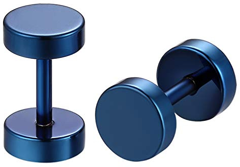 JewelryWe Herrörhängen för kvinnor 6-14 mm rostfritt stål stallone blå avsmalnande öra fejk piercing 6 mm