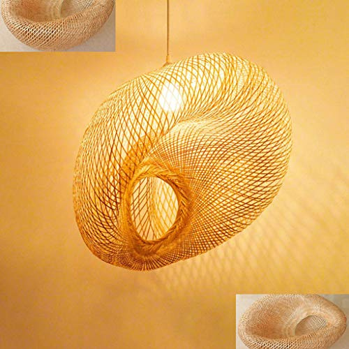 AHQX Vintage Pendellampe Handgewebte Hängelampe Bambus Korbweide Rattan Welle Pendelleuchte E27 Höhenverstellbarer Hängeleuchte Küche Restaurant Schlafzimmer Bar Cafe Wohnzimmer Kronleuchter