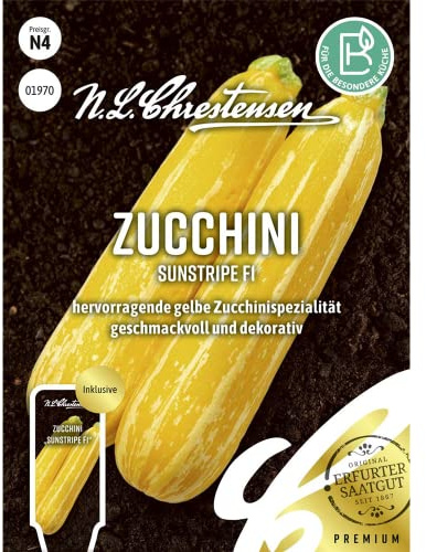 Zucchini Sunstripe F1, hervorragende gelbe Zucchinispezialität, Samen