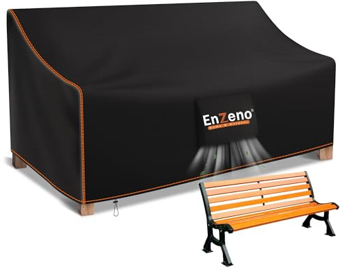 Enzeno Garden Bench Covers Waterproof 3 Seater Garden Furniture Covers | Air Vents,Windproof Drawstring,210D Oxford Fabric,Anti-UV Outdoor Bench Cover Patio Loveseat Cover 164x66x63/89cm