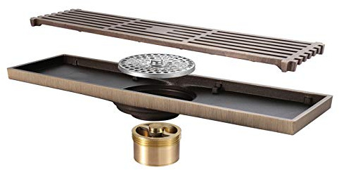 Shower Set Caniveau de Douche Bronze Drain de Plancher Laiton Rectangulaire Siphon de Sol Anti-Odeur Drain De Douche pour WC Salle de Bain Cuisine (300mm × 82mm)