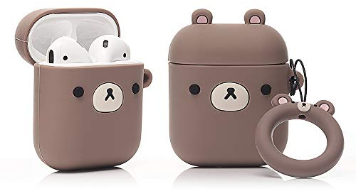 YIGEYI Airpods Schutzhülle aus Silikon, kompatibel mit Airpods 1 und 2, 3D-Cartoon-Abdeckung, niedlich, lustig [Haustierserie] (Braun)
