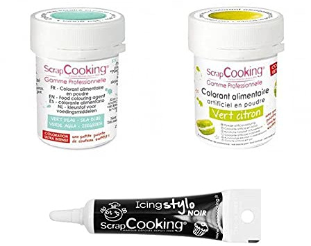 2 coloranti alimentari in polvere verde lime-verde acqua + penna per glassa nera