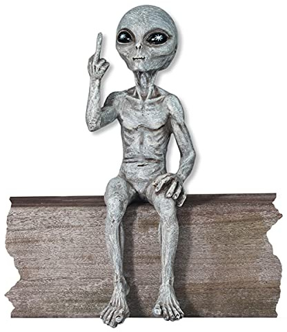Statuette Extraterrestre grossière « Flipping The Bird » - 25,4 cm de Hauteur - Figurine Extraterrestre Amusante pour décoration de Maison ou de Jardin (Gris Extraterrestre)