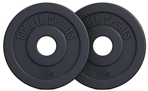 GORILLA SPORTS® Olympia Hantelscheiben - 1,25-30 kg Gewichte, Einzeln/Set, 50/51 mm Bohrung, aus Kunststoff - Hantelscheiben-Set, Hanteln Set, Gewichtsscheiben, Olympiascheiben (5 kg (2x2,5 kg))