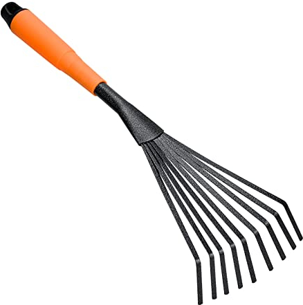 Kleinbesen, Rostfreie Laubharke Rechen Kleinrechen, Gartenrechen mit 9 Wurzeln Handventilator Laubbesen Harke Poly Strauchrechen Gartenwerkzeug für Reinigung von gefallenen Blättern