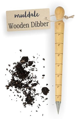 Muldale Garden Dibber Tool for Planting - Beechwood Steel Tipped Professional Seed Planter Tool with Measurements up to 8 inches