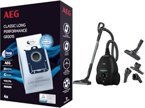 AEG VX82-1-ÖKO Staubsauger / 75% Recyclingmaterial / autom. Saugkraftregulierung / extrem leise auch auf Teppich & GR201S s-bag Staubbeutel Classic Long Performance (weiß)